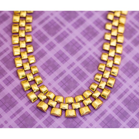 Vintage Checkered Gold Tone Chains Elegant Necklace 17 inch by Avon - V12 - Picture 1 of 3